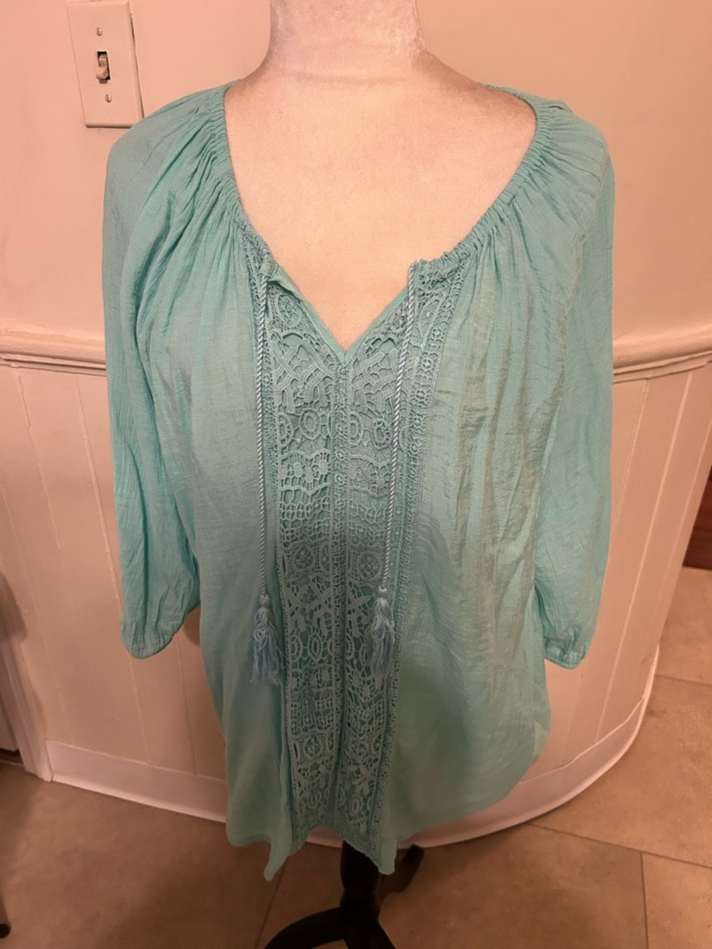 Croft & Barrow Boho-Style Peasant 3/4 Sleeve Blouse/XL